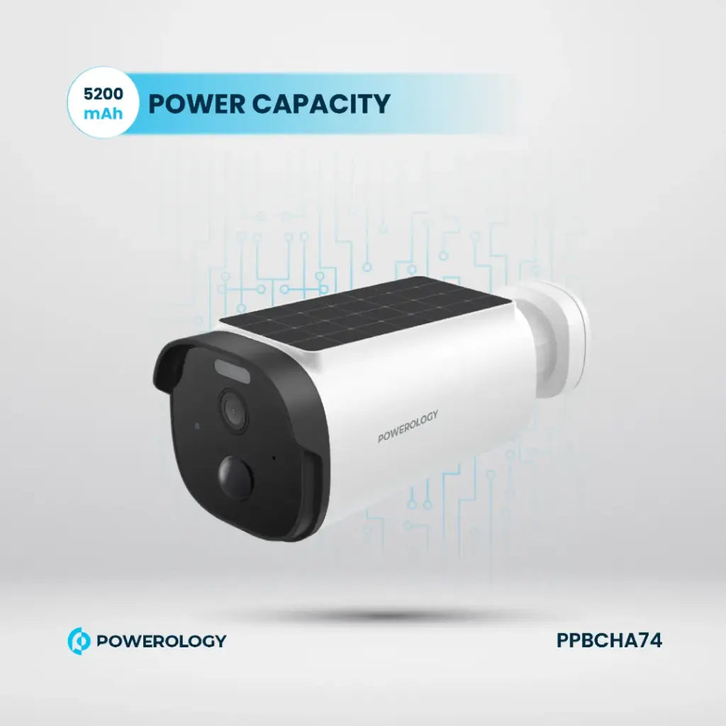 Powerology Outdoor Smart Waterproof 5W Solar Camera with 5200mAh and 256GB - White