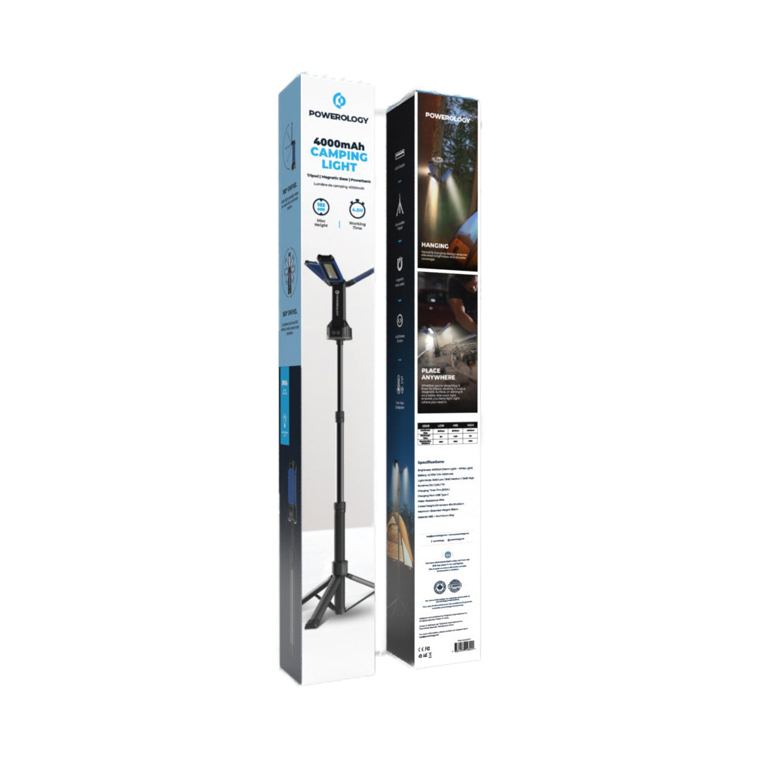 Powerology Foldable Tripod Camping Light IPX4, 4000mAh