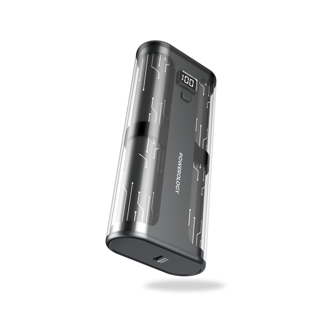 Powerology Crystalline Series Powerbank 20000mAh PD 65W - Transparent/Grey