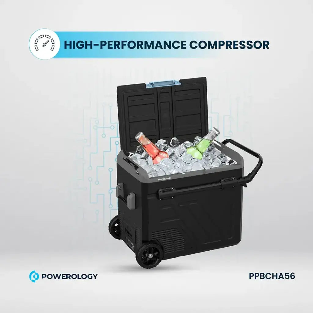 Powerology Portable Fridge 60L with Dual Compartment and Trolly