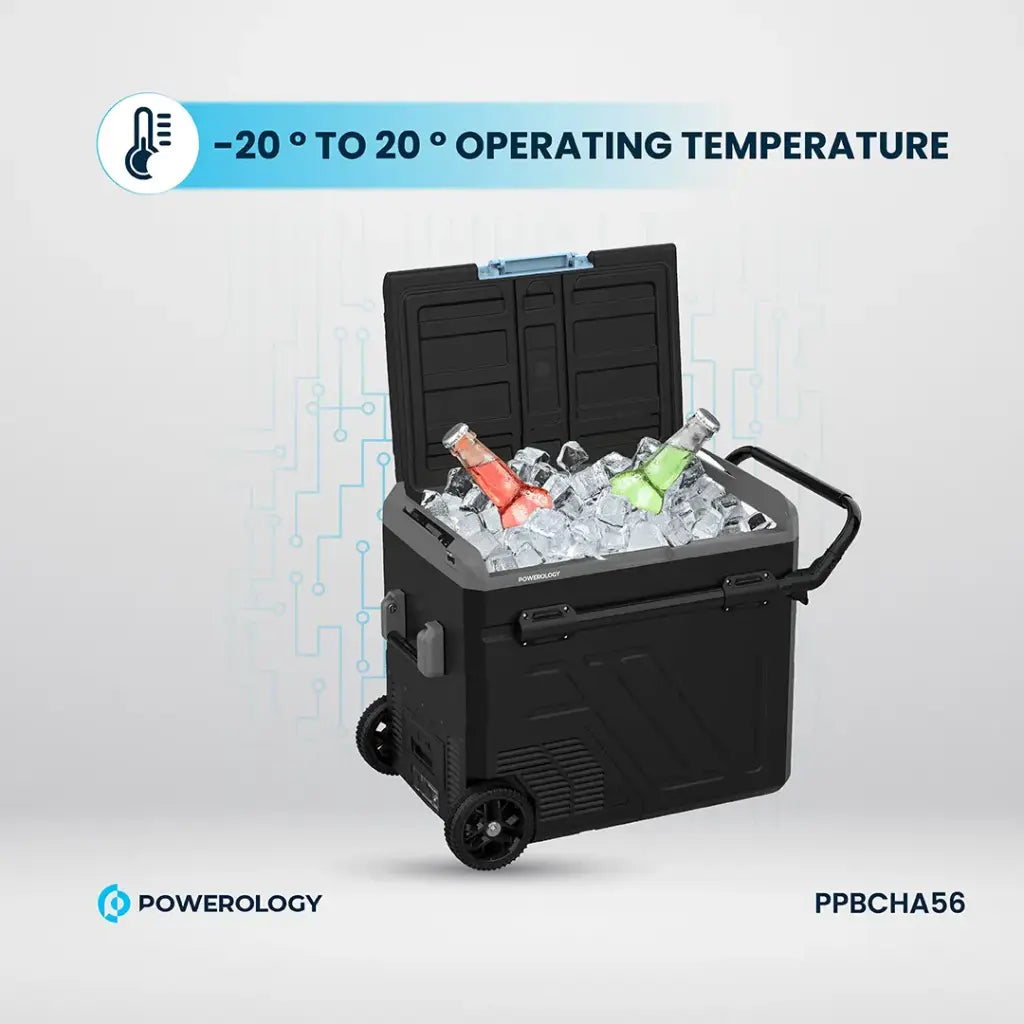 Powerology Portable Fridge 60L with Dual Compartment and Trolly