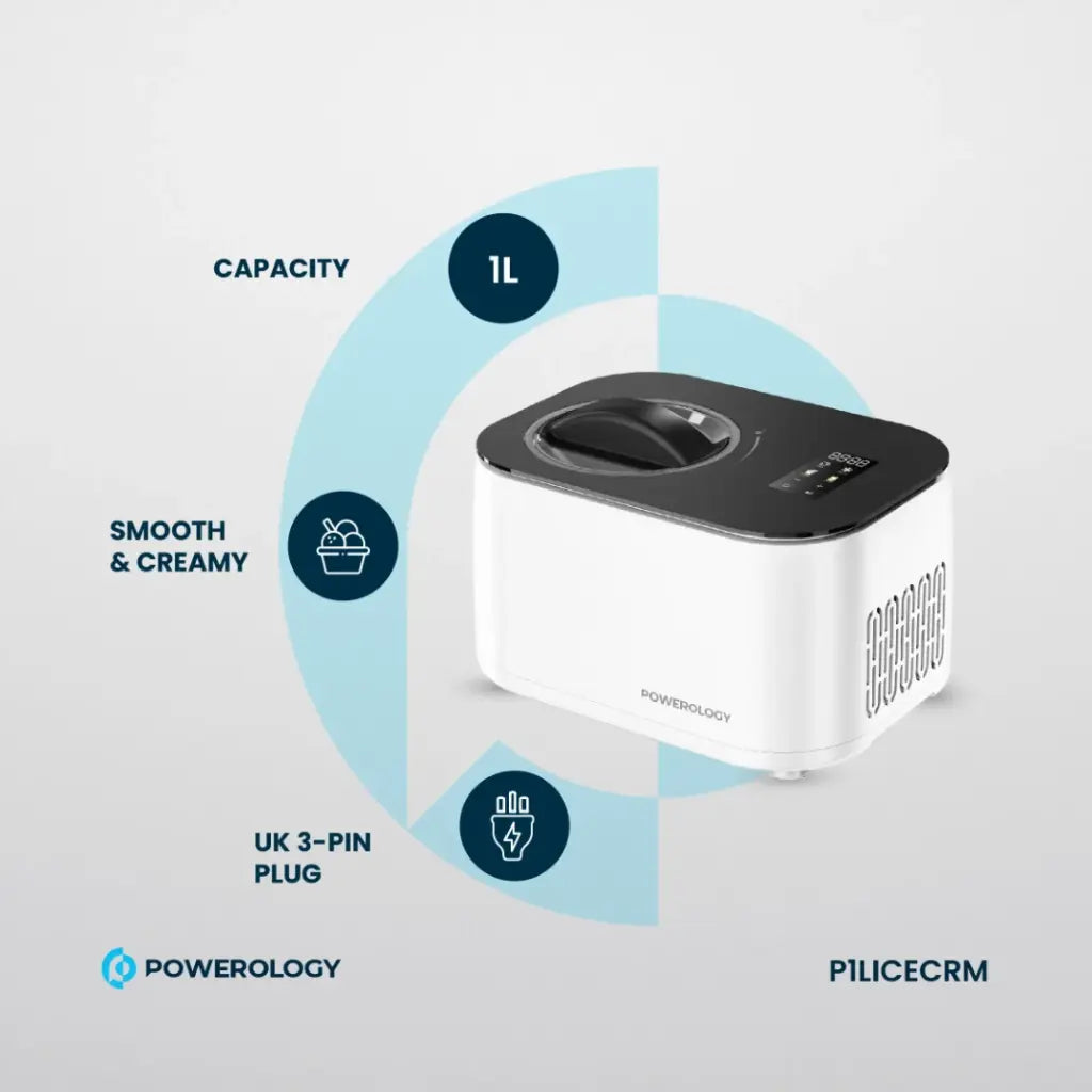 Powerology 1L Ice Cream Machine with Touch Display - White