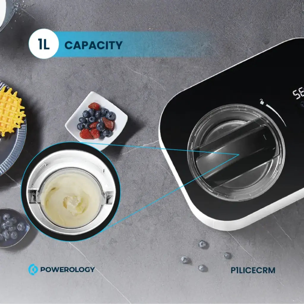 Powerology 1L Ice Cream Machine with Touch Display - White
