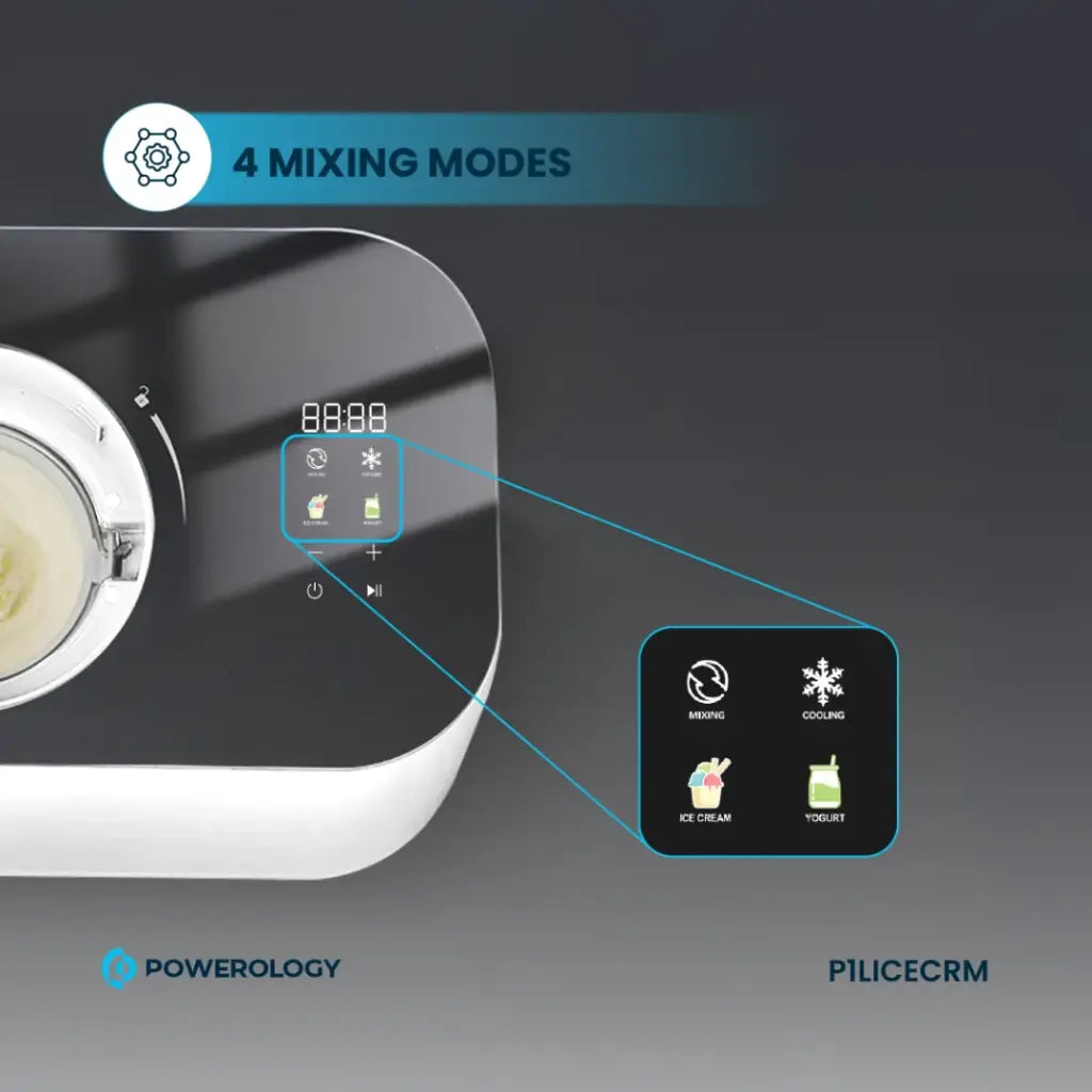 Powerology 1L Ice Cream Machine with Touch Display - White