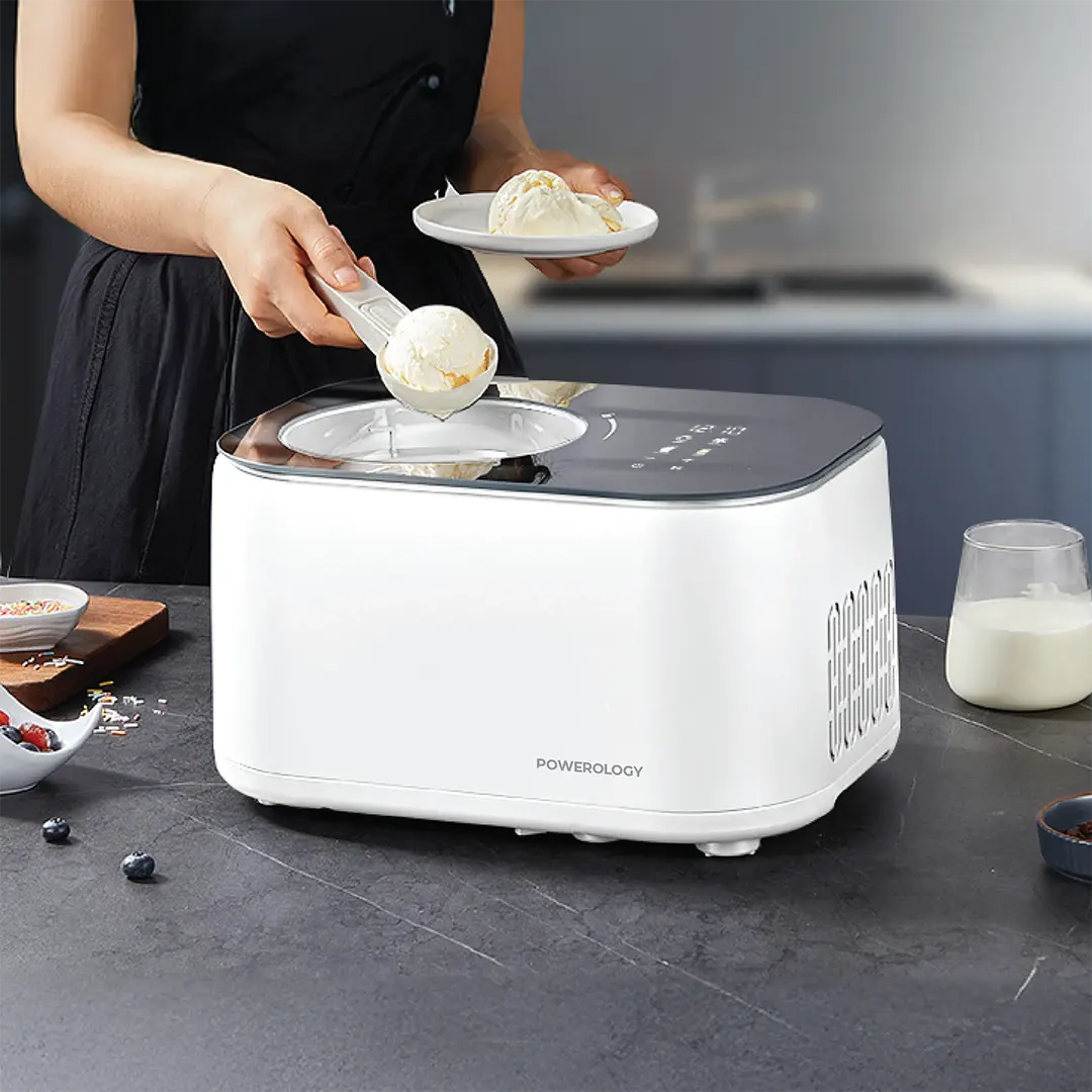 Powerology 1L Ice Cream Machine with Touch Display - White