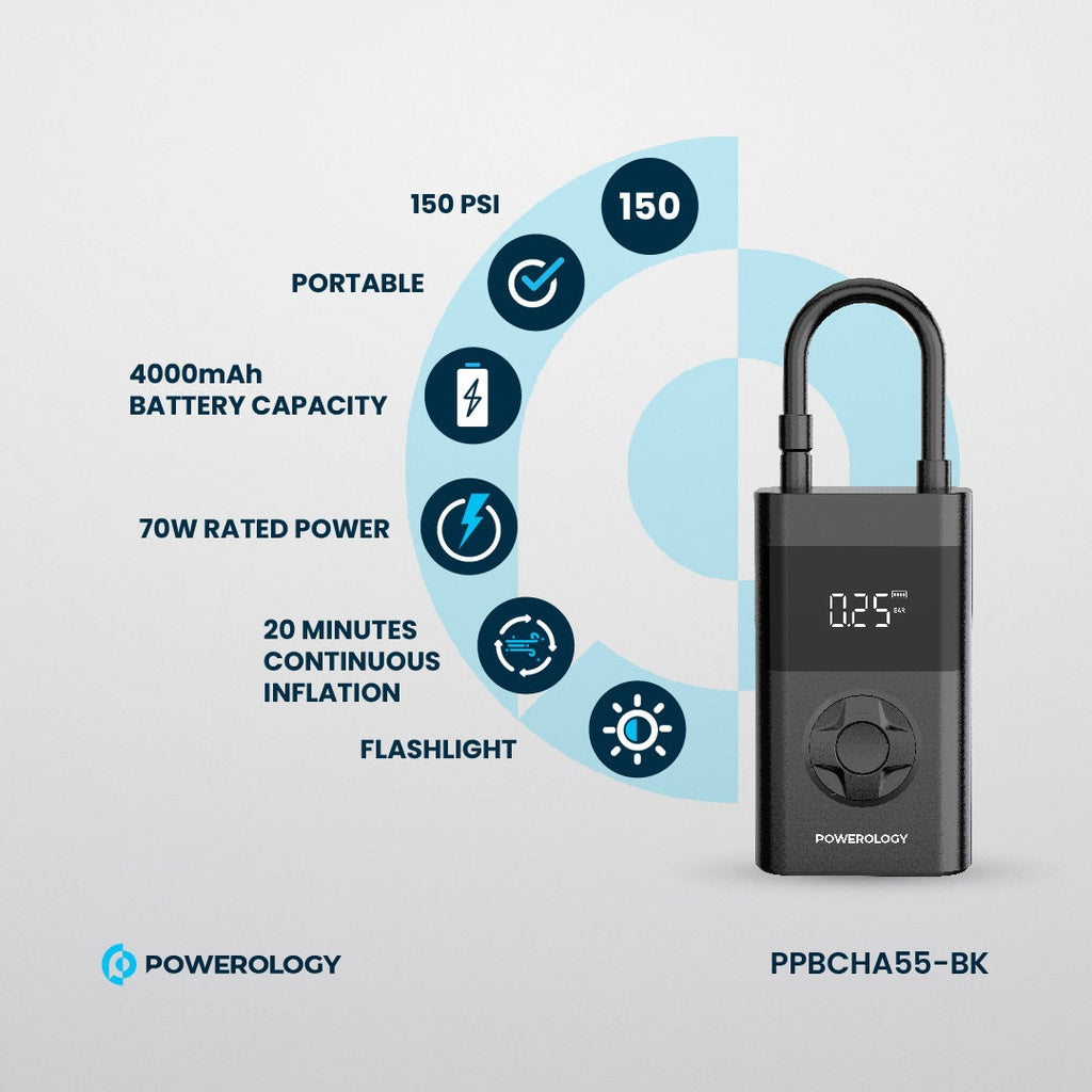 Powerology 4000mAh 3C Mini Air Pump - Black