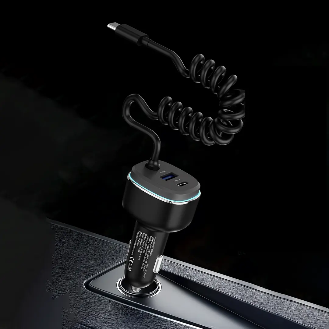 Powerology - 120W Fast Car Charger with Built in Cable