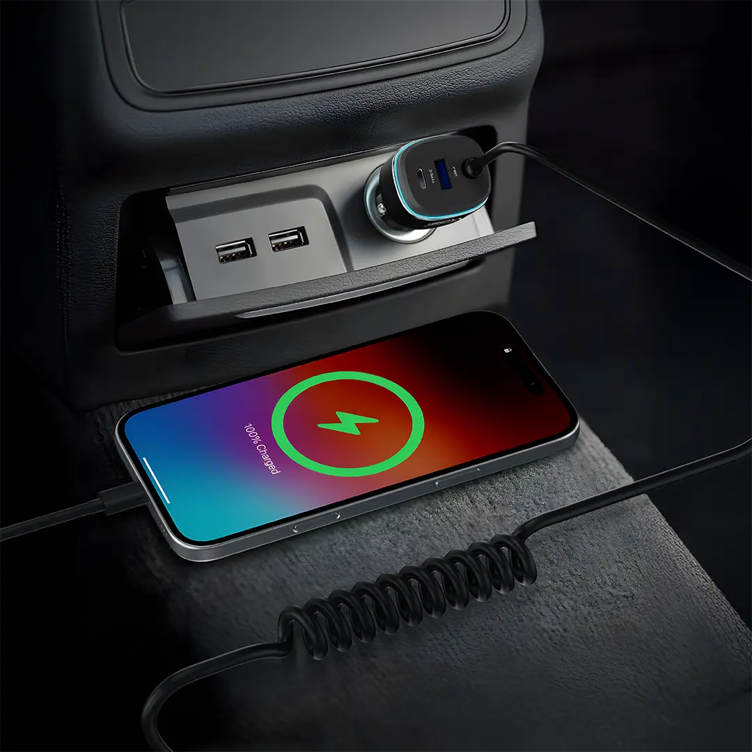 Powerology - 120W Fast Car Charger with Built in Cable