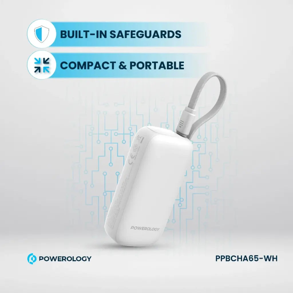 Powerology PD20W 5000mAh Power Bank Type-C Port and USB-A Port with Removable Cable