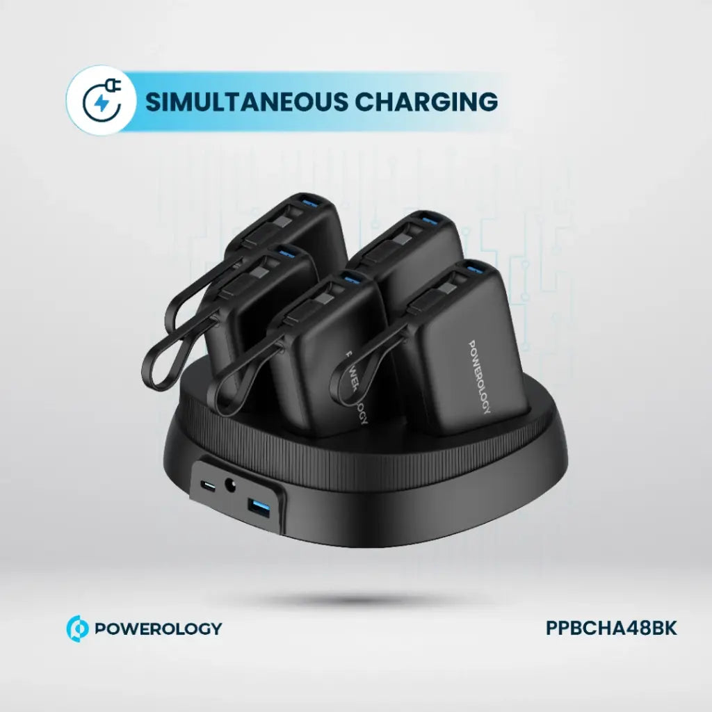 Powerology 5in1 Station 10000mAh PD 50W QC Power Bank - Black