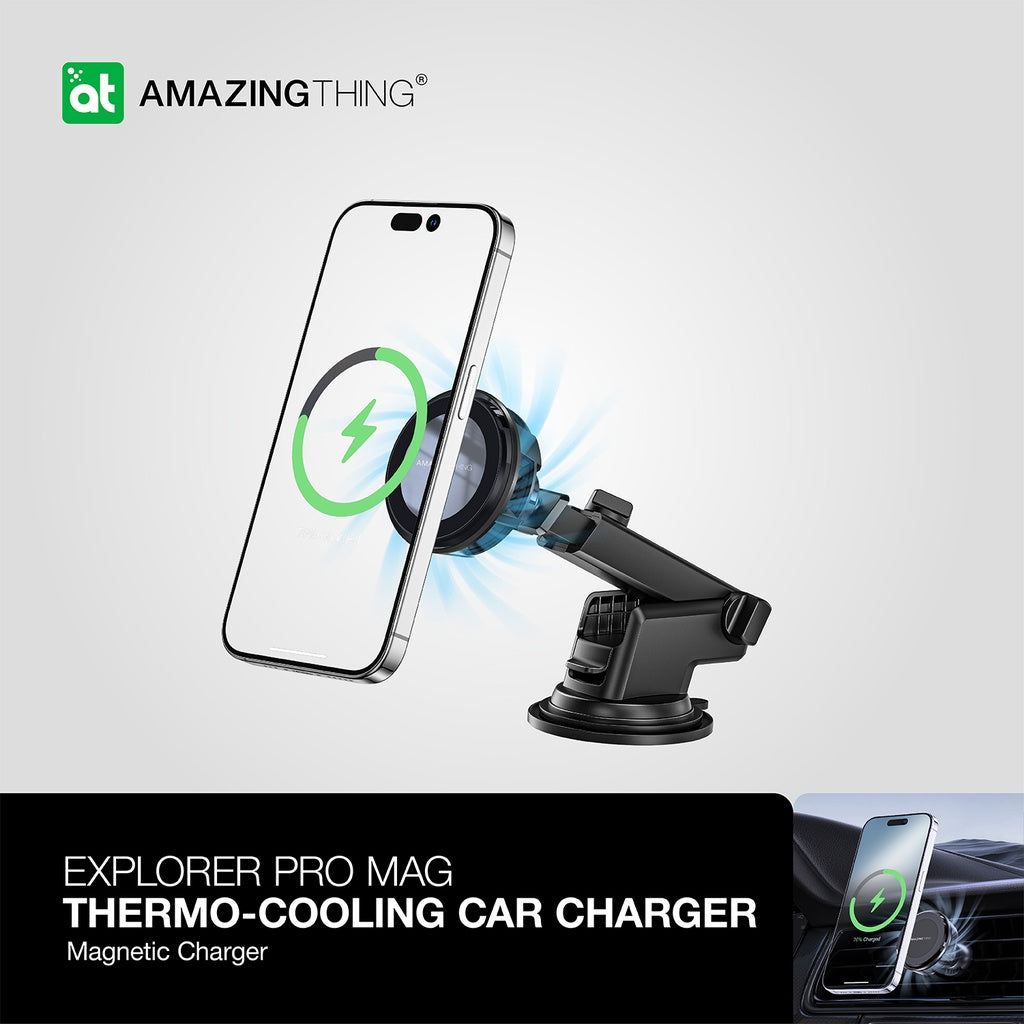 AMAZINGthing THERMO-COOLING MAG 15W CAR MOUNT WITH 1.2M USB-C TO USB-C CABLE - BLACK