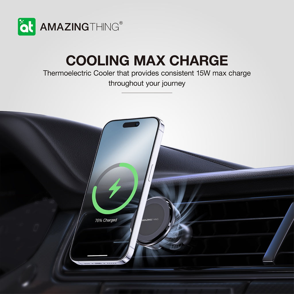 AMAZINGthing THERMO-COOLING MAG 15W CAR MOUNT WITH 1.2M USB-C TO USB-C CABLE - BLACK