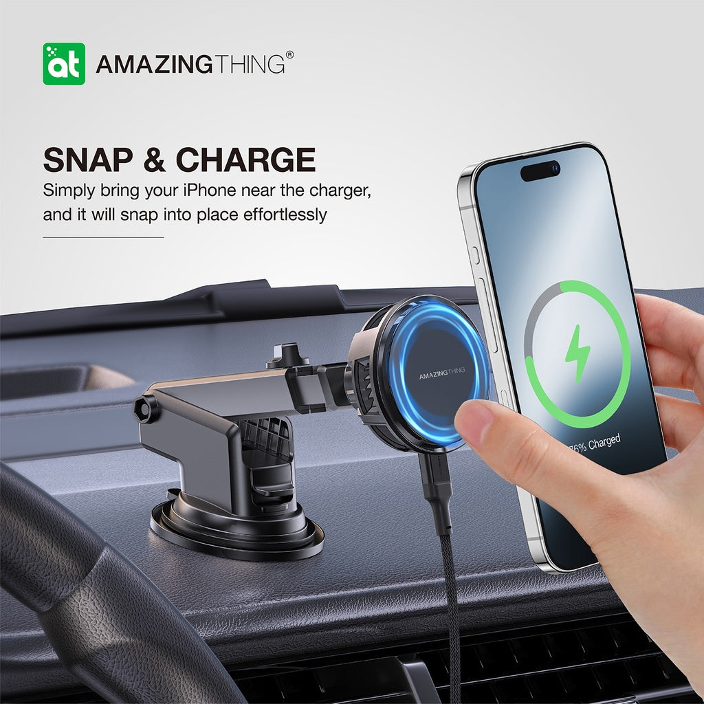 AMAZINGthing THERMO-COOLING MAG 15W CAR MOUNT WITH 1.2M USB-C TO USB-C CABLE - BLACK