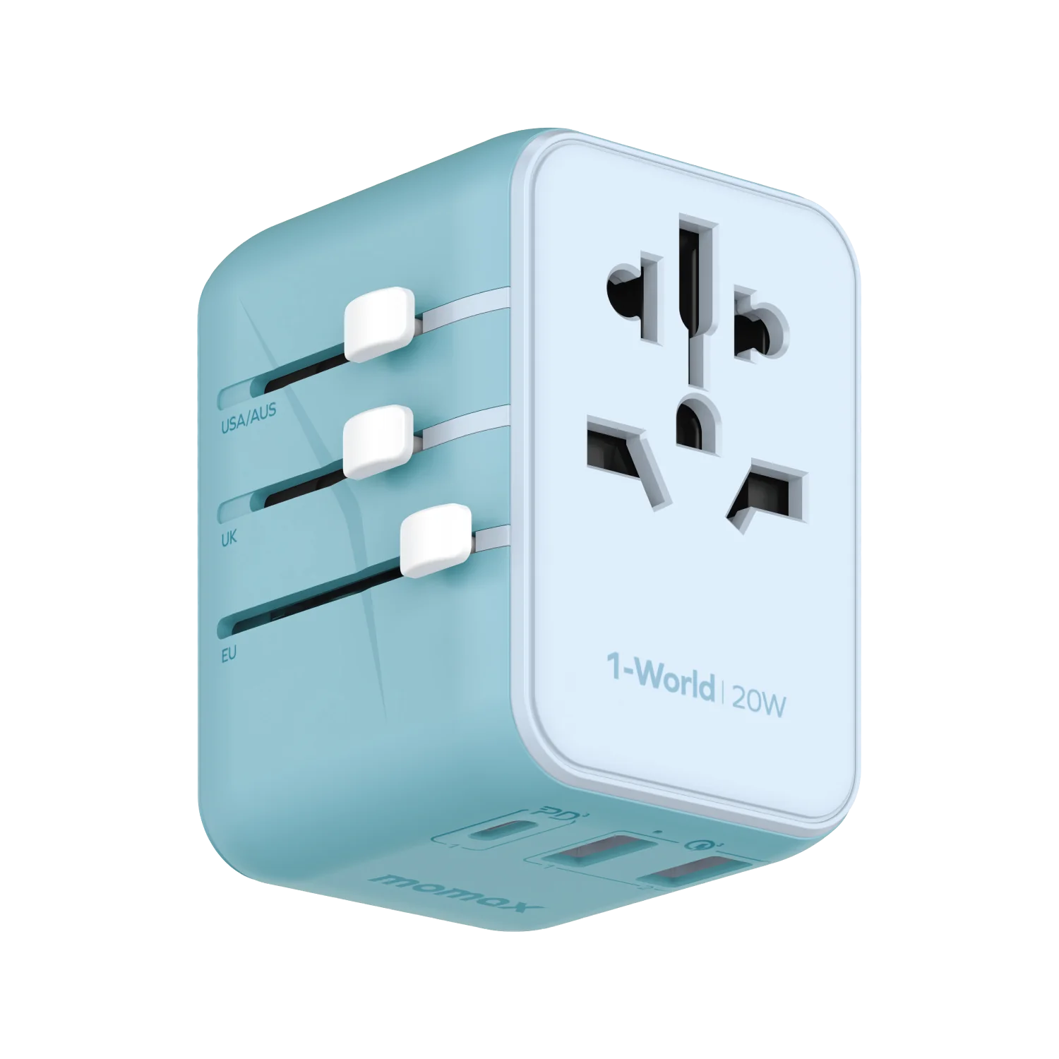 MOMAX 1-WORLD 20W 3 PORT AC TRAVEL ADAPTER
