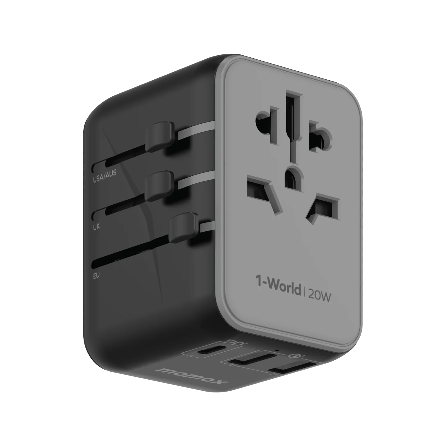 MOMAX 1-WORLD 20W 3 PORT AC TRAVEL ADAPTER