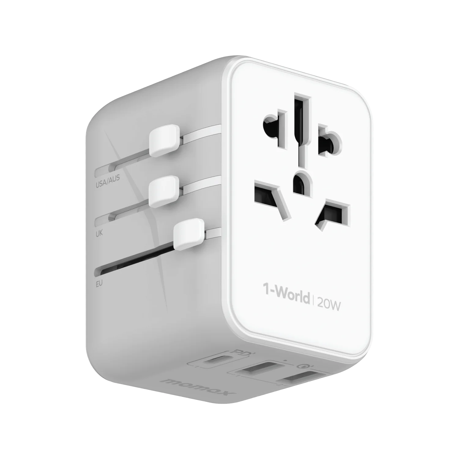 MOMAX 1-WORLD 20W 3 PORT AC TRAVEL ADAPTER