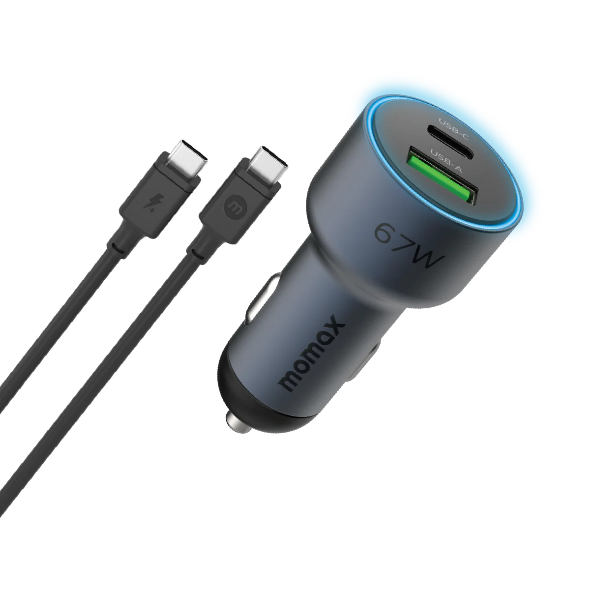 MOMAX Move 67W Dual Port Car Charger + 1 meter 100W Usb C to C cable