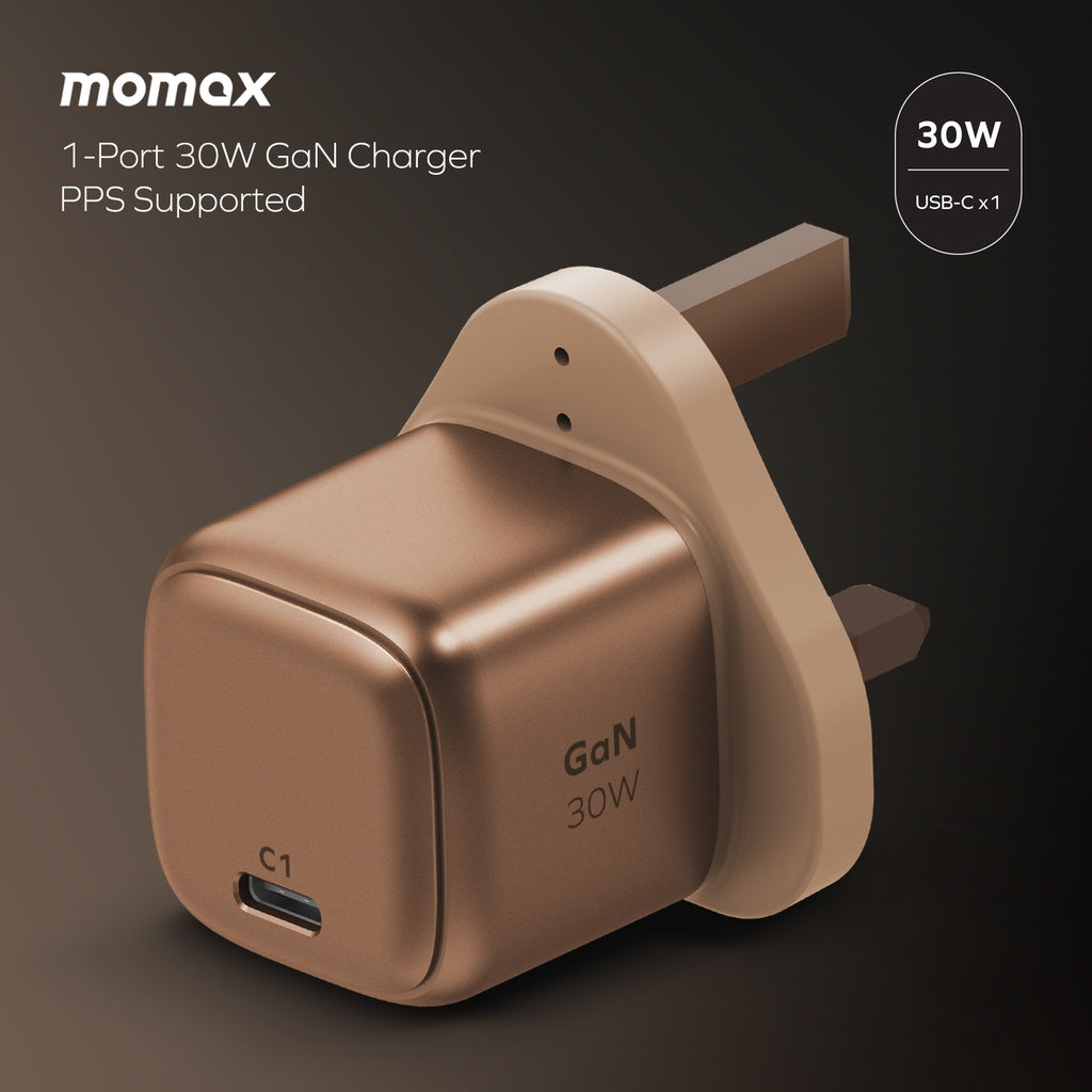 MOMAX 1-CHARGE GAN 30W 1 PORT CHARGER (Color: ROSE GOLD)