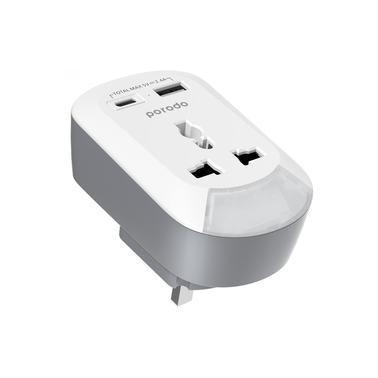 Porodo 3in1 Multi-type Socket with AC USB-A Type C UK - White