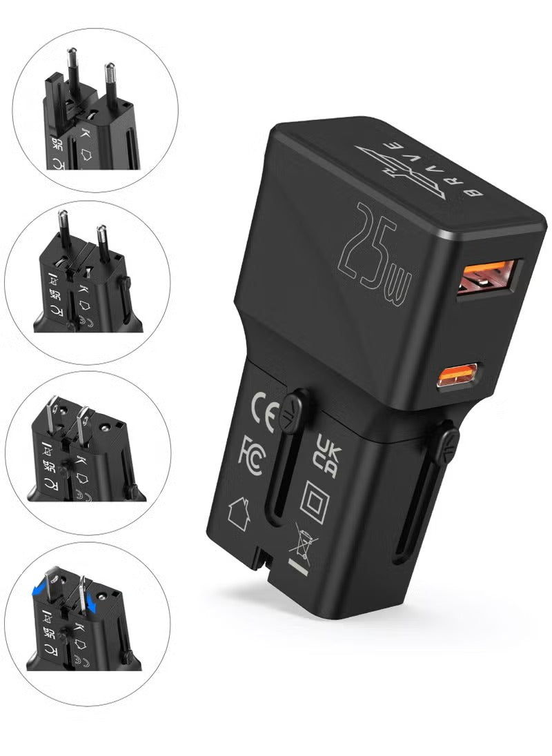 BRAVE TRAVEL 25W CHARGER GaN2 PORT TRAVEL CHARGER PD25W &QC30. FAST CHARGING