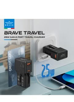 BRAVE TRAVEL 25W CHARGER GaN2 PORT TRAVEL CHARGER PD25W &QC30. FAST CHARGING