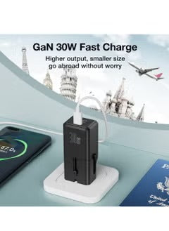 Brave Universal Travel Adapter GaN2-30W, Type C Travel Adapter with PD3.0 Fast Charging,