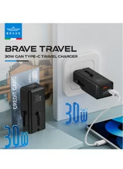Brave Universal Travel Adapter GaN2-30W, Type C Travel Adapter with PD3.0 Fast Charging,