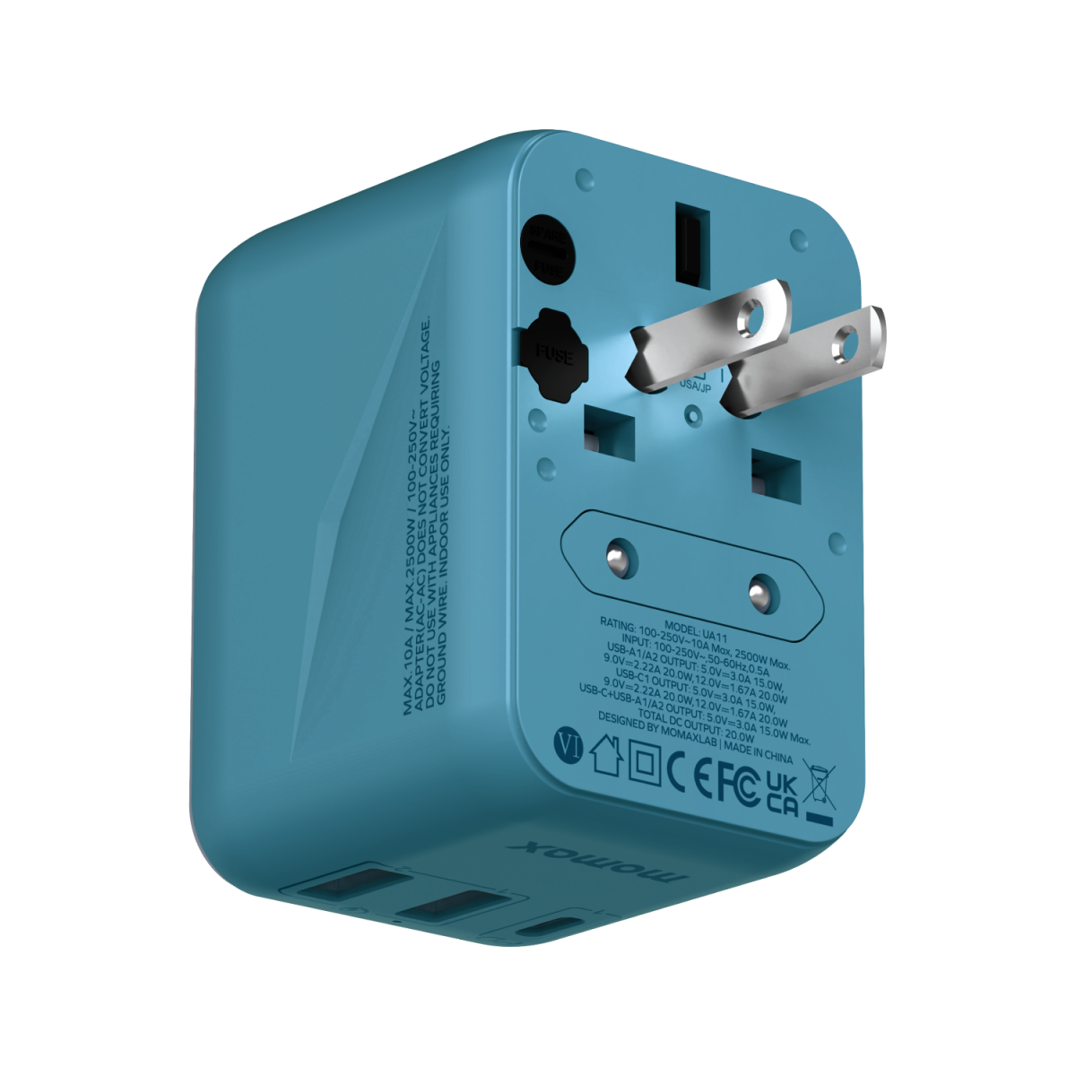 MOMAX 1-WORLD 20W 3 PORT AC TRAVEL ADAPTER