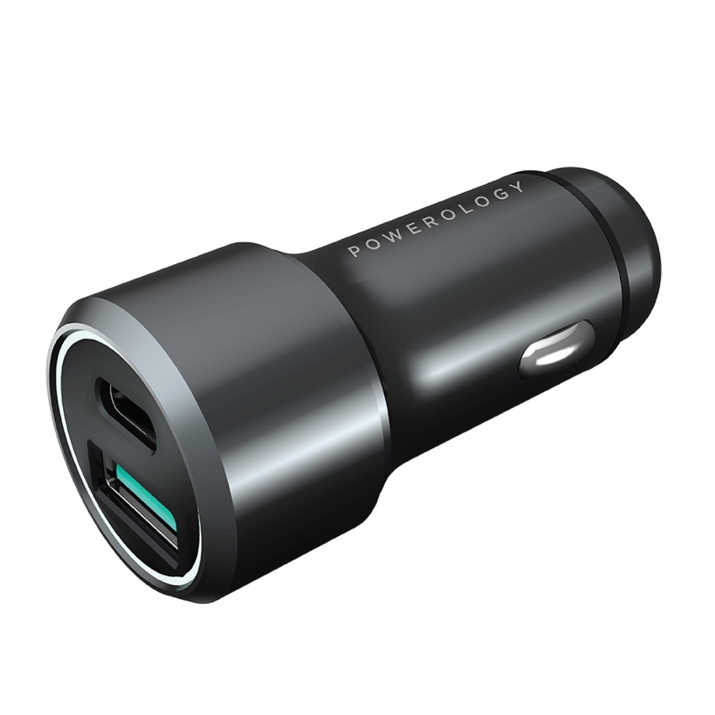 Powerology 65W PD + QC3.0 LED Dual Ports Car Charger - Black