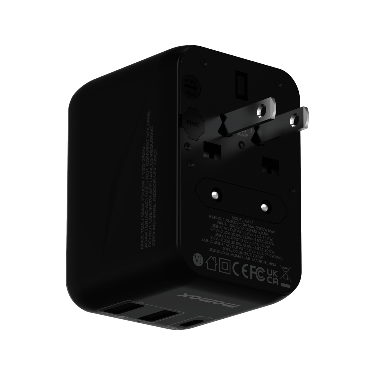 MOMAX 1-WORLD 20W 3 PORT AC TRAVEL ADAPTER