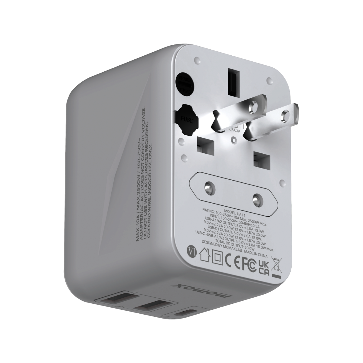 MOMAX 1-WORLD 20W 3 PORT AC TRAVEL ADAPTER