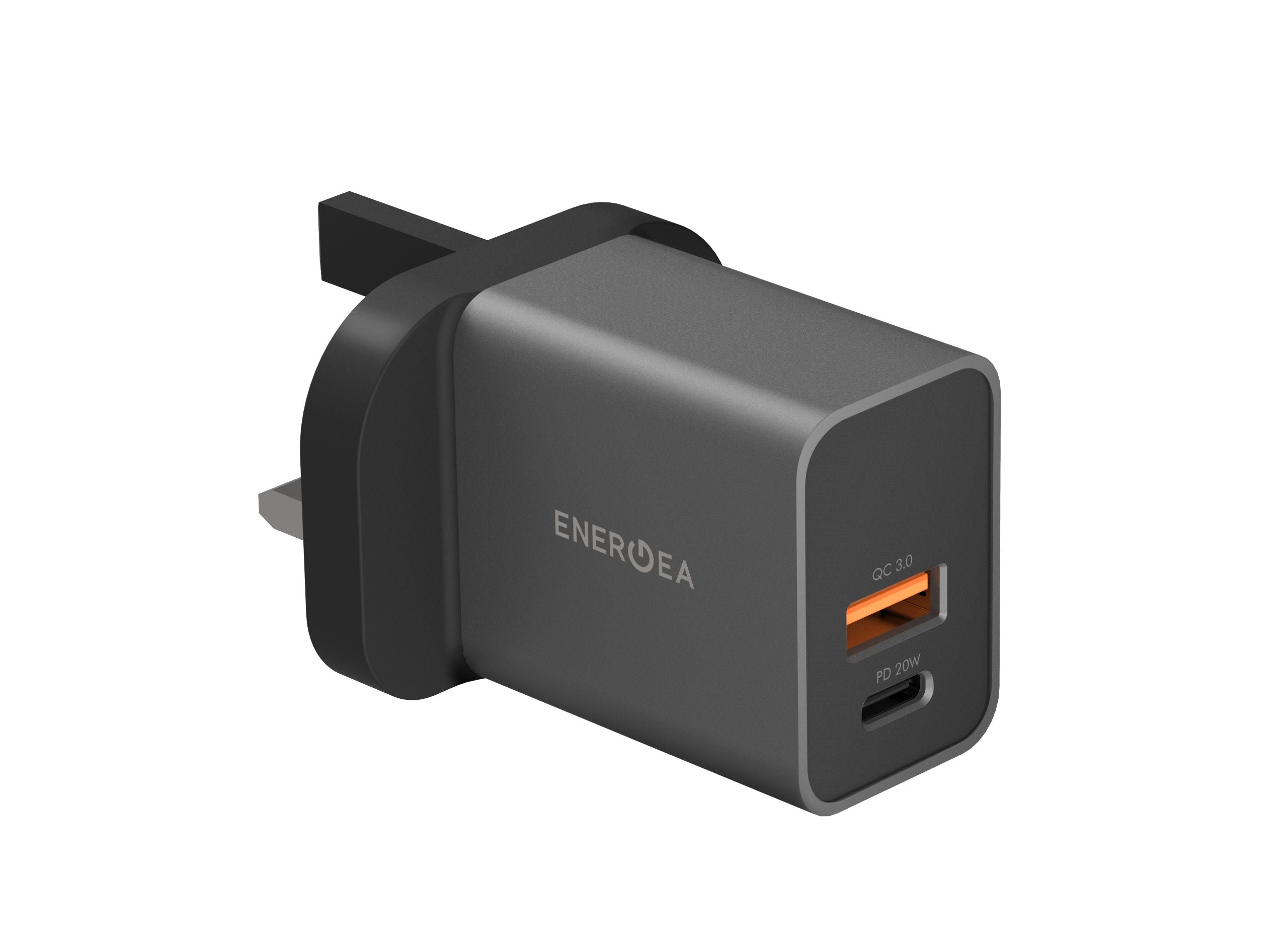 Energea AmpCharge PD USB-C + QC3.0 USB-A Port Wall Charger 20W - Black