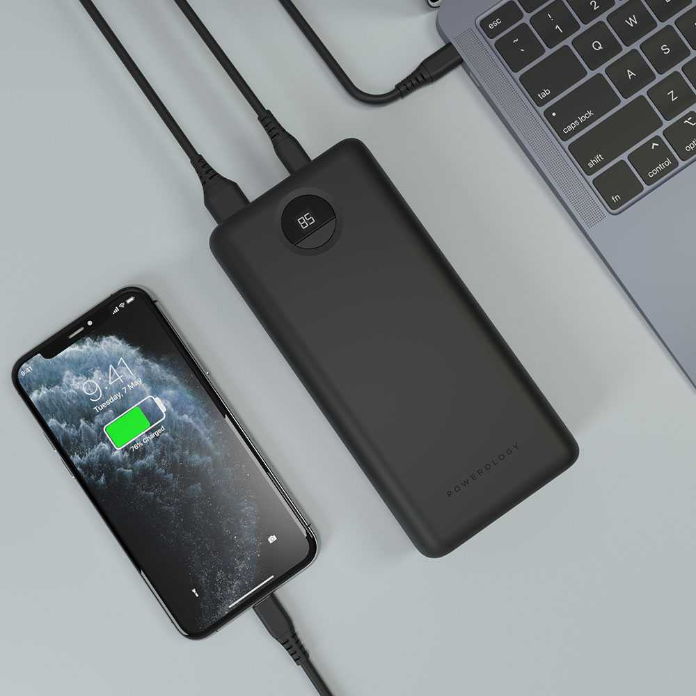 Powerology Quick Charge Power Bank 30000mAh PD 45W with Type-C to Type-C Cable 0.9M