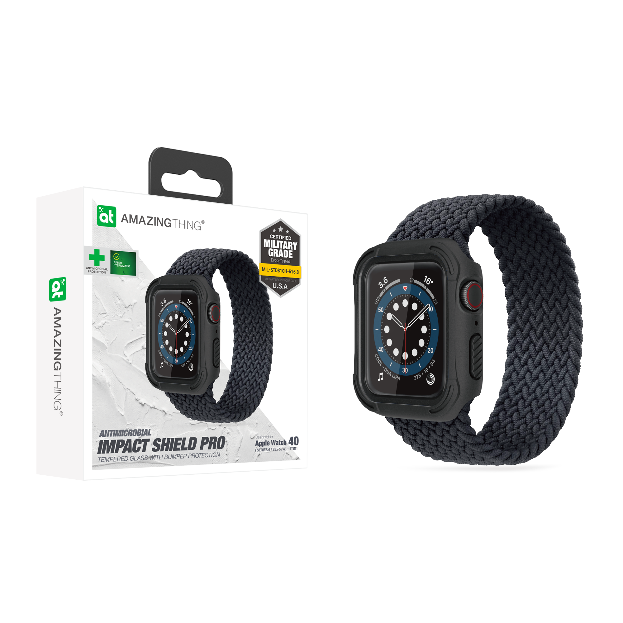 AMAZINGthing Apple Watch Anti-Bacterial Impact Shield Pro Glass + Bumper 40MM Series SE/6 - Black - TECH STREET