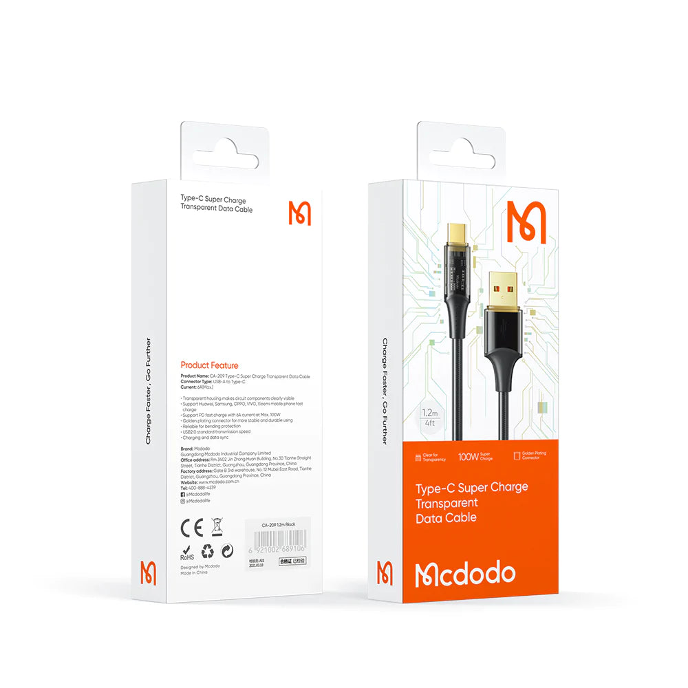 Mcdodo Amber Series 6A USB-A to USB-C Transparent Cable (1.2M)