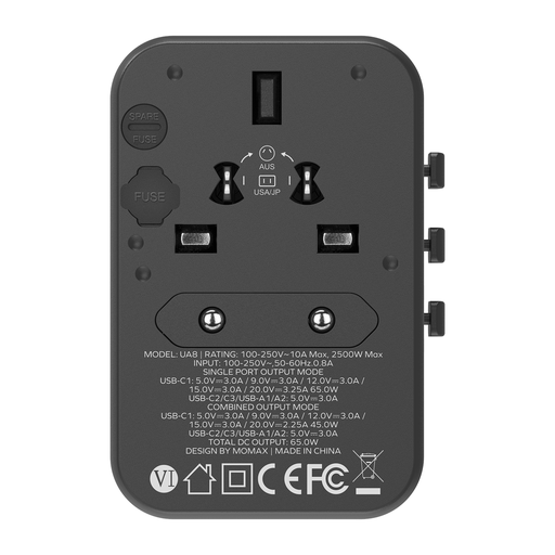 Momax 1-World GAN 5 Ports + AC Travel Adapter 65W