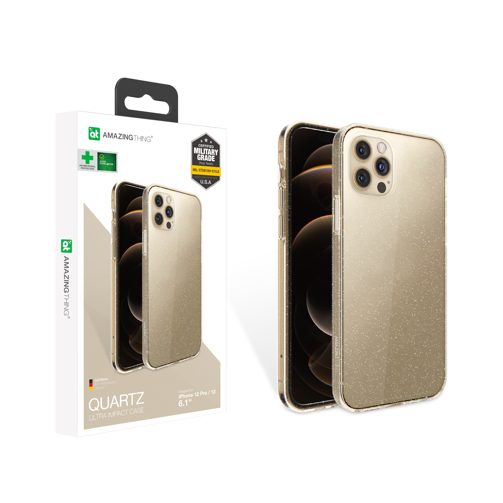 AMAZINGthing Anti-Microblal Quartz Ultra Impact Case for iPhone 12 & 12 Pro - Flashing Crystal - TECH STREET