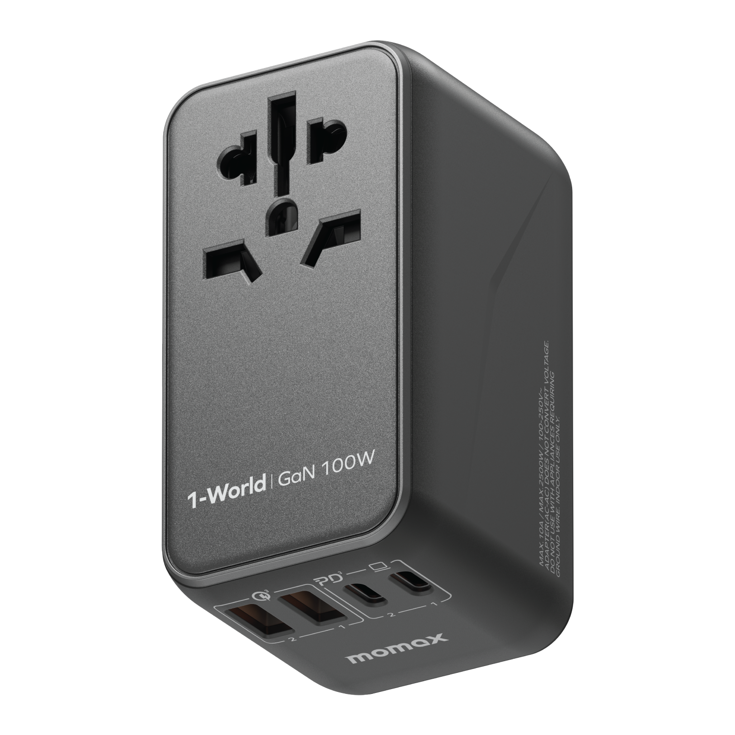 MOMAX 1-WORLD 100W GAN 4 PORTS AC TRAVEL ADAPTER BLACK