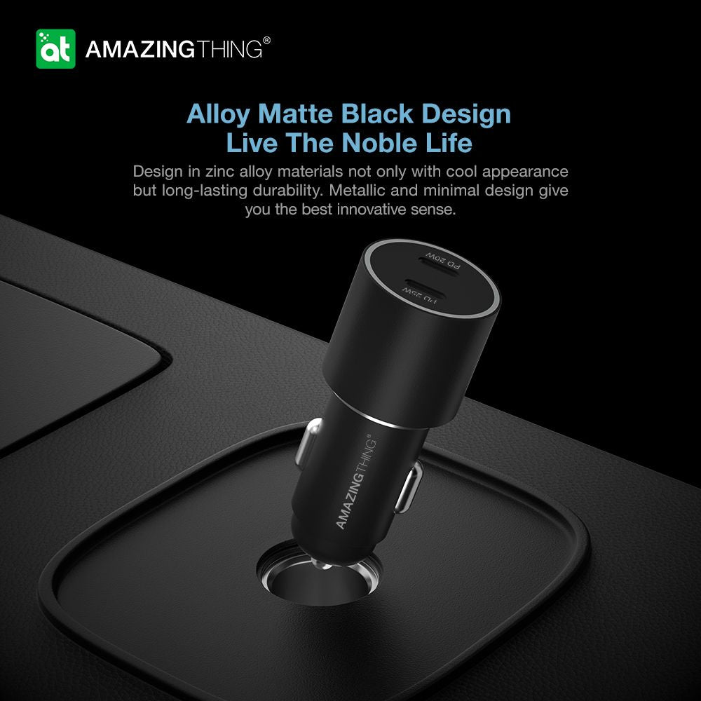 AMAZINGthing Speed Pro Car Charger 2-USB Type -C Ports 45W Q.C 3.0