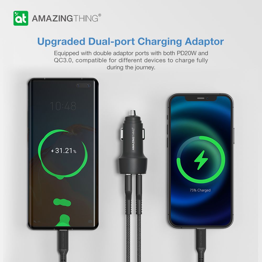 AMAZINGthing Speed Pro Car Charger USB-A & Type -C Ports 20W Q.C 3.0