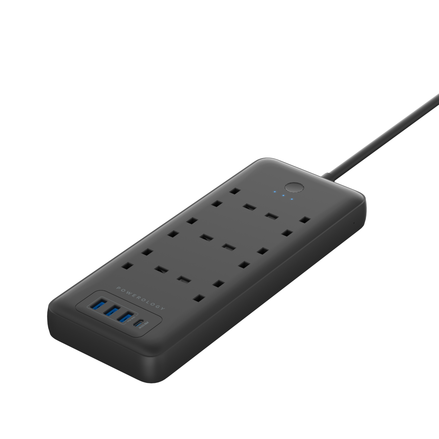 Powerology 6 AC 3 USB & USB-C PD 30W Multiport Smart Power Socket 3250W 13A 2M - TECH STREET