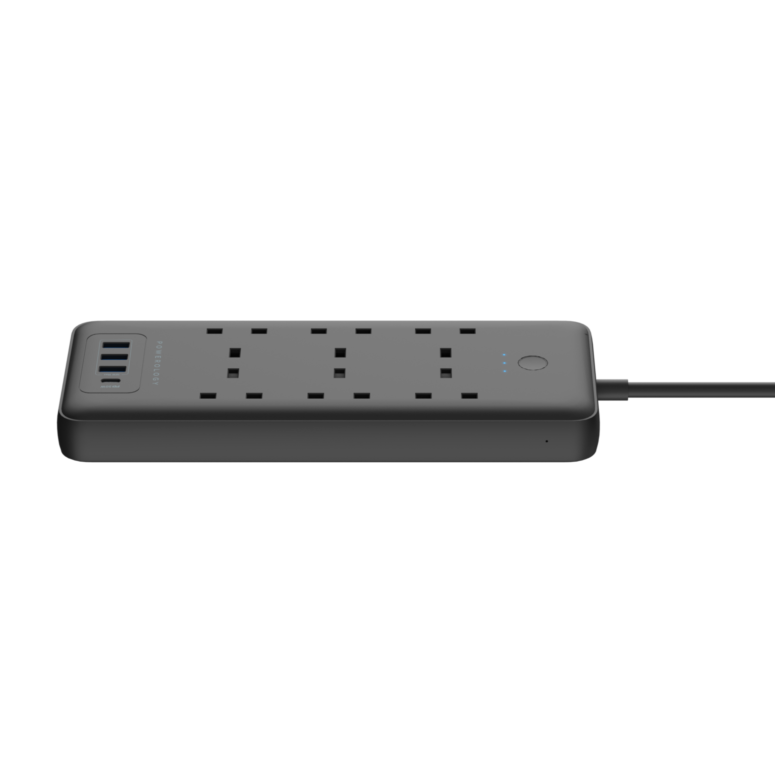 Powerology 6 AC 3 USB & USB-C PD 30W Multiport Smart Power Socket 3250W 13A 2M - TECH STREET