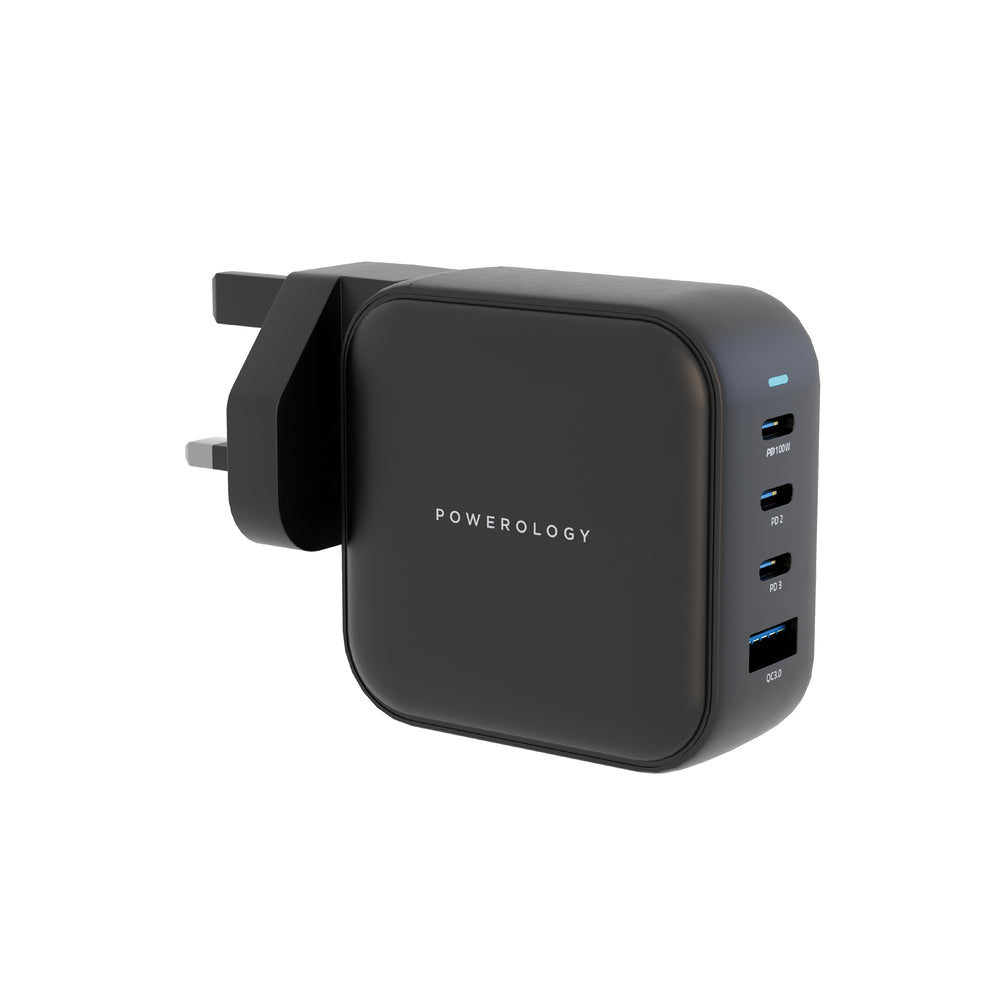 Powerology 3 Port PD + 1 QC3.0 GaN Wall Charger 100W