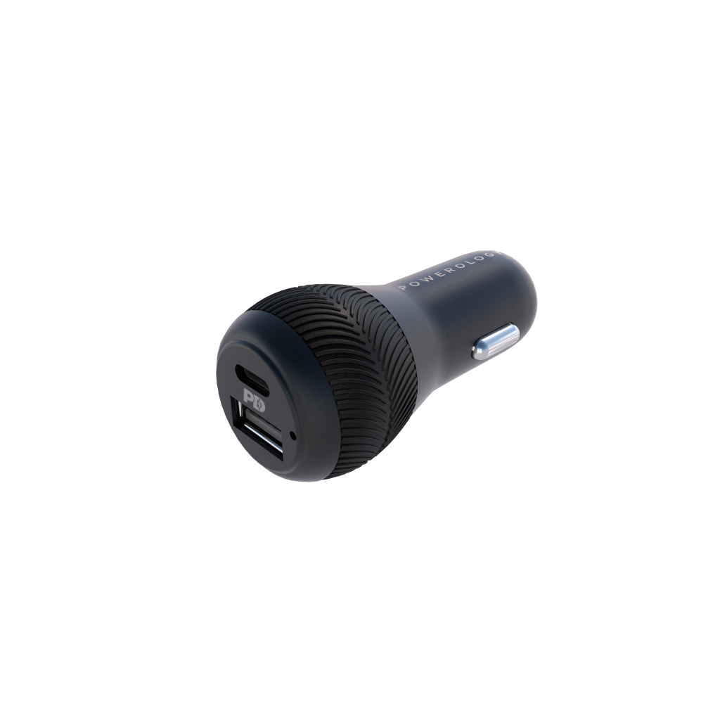 Powerology Dual Port Car Charger 32W USB 2.4A + PD 18W with Type-C to Lightning Cable 0.9M