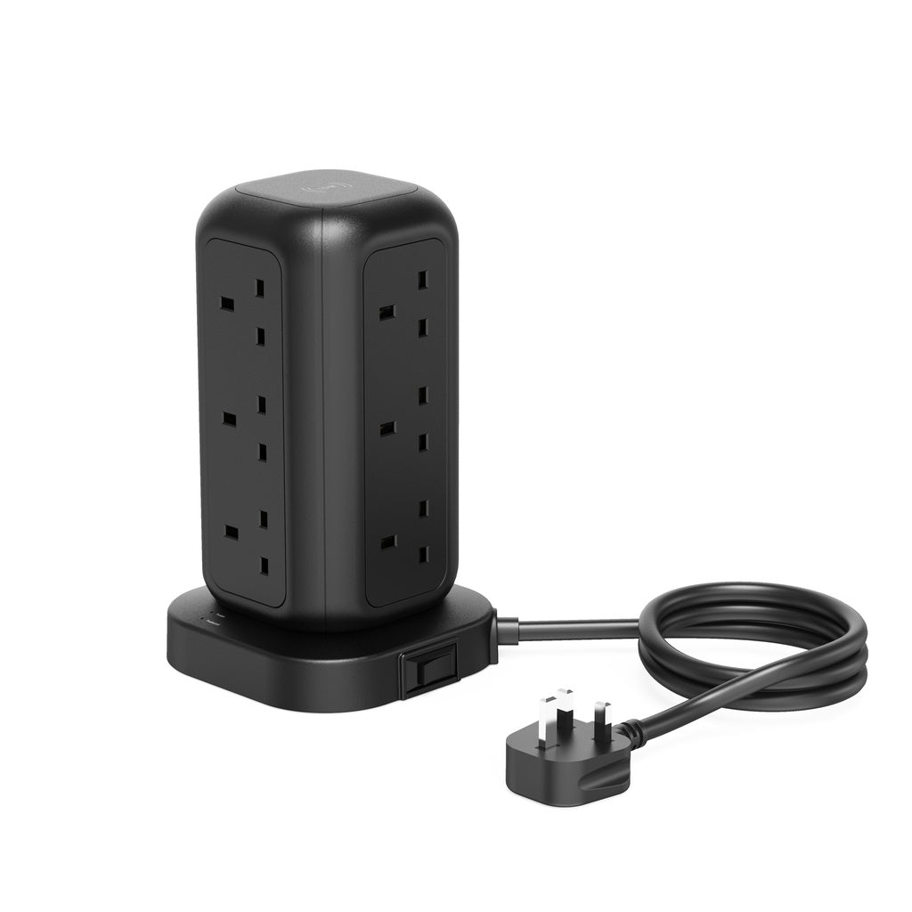 Powerology 12 Socket Multi-Port Tower Hub PD 45W 3250W 3M - Black