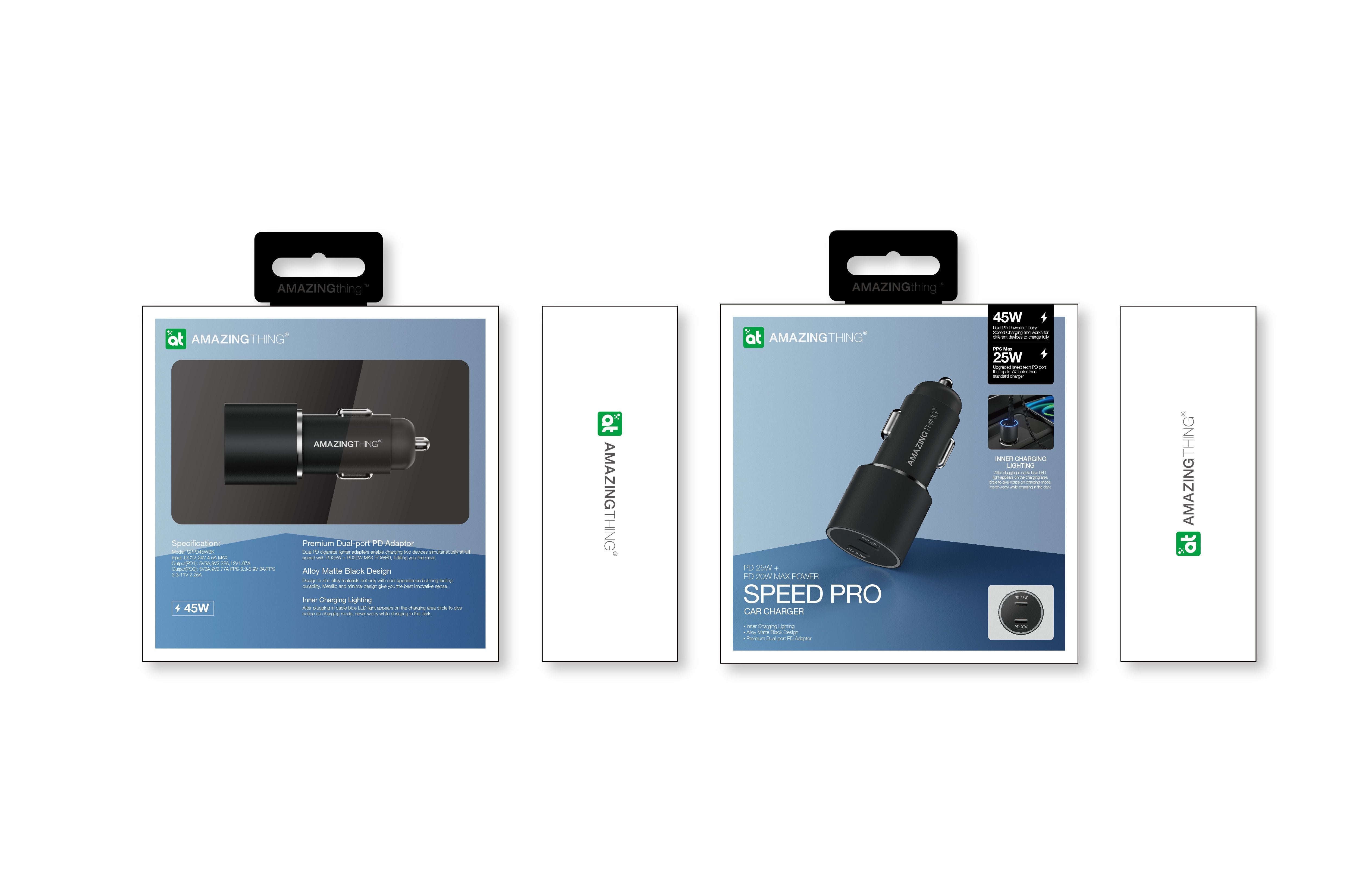 AMAZINGthing Speed Pro Car Charger 2-USB Type -C Ports 45W Q.C 3.0