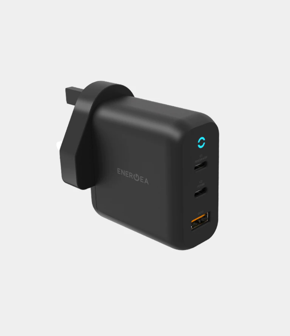 Energea AmpCharge GAN 65W DUAL USB-C + USB-A PD/PPS/QC3.0 Wall Charger - BLACK