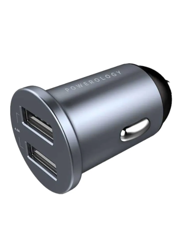 Powerology Dual Port Aluminum Mini Car Charger 4.8A 24W - Black