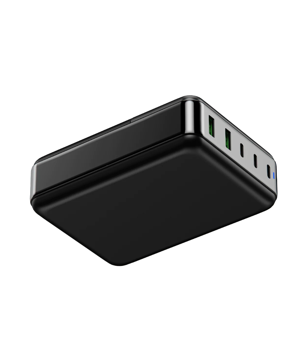 Powerology 200W GaN Smart Terminal With Display )3 PD Port + 2 Q.C Port( - Black