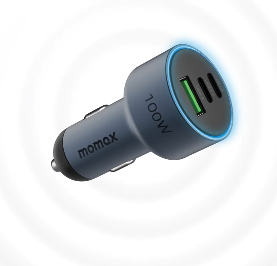 MOMAX MOVE 100W TRIPLE PORT CAR CHARGER SPACE GREY